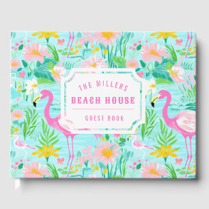 Preppy Summer Flamingo   Monogramm Gästebuch