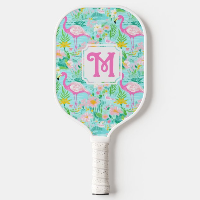 Preppy Summer Flamingo | Monogramm-Pickleball Pickleball Schläger (Vorderseite)