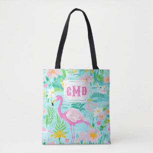 Preppy Summer Flamingo Monogramm Tasche