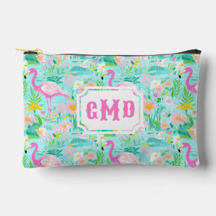 Preppy Summer Flamingo Monogramm Zubehörtasche