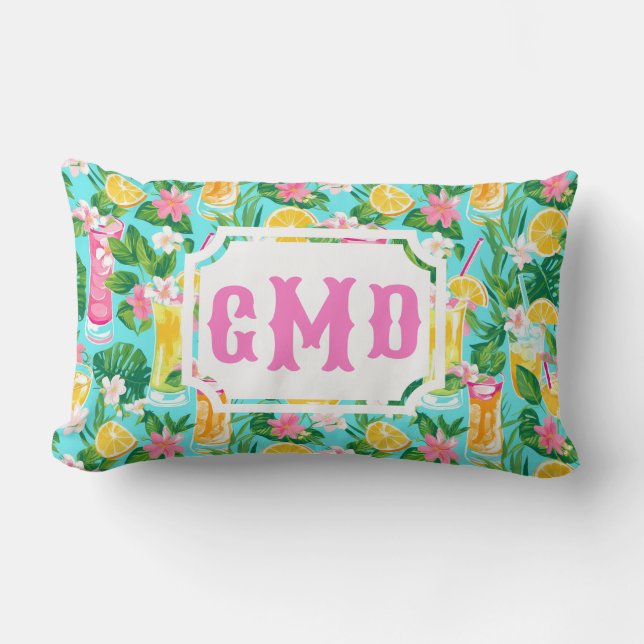 Preppy Summer Tropical Cocktails | Monogram Lendenkissen (Vorderseite)