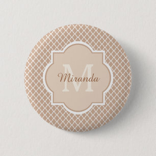 Preppy-Tan-Quatrefolienmongogramm mit Namen Button