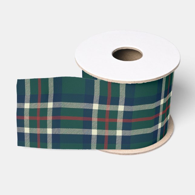 Preppy Tartan Plaid Green Navy Christmas  Ripsband (Spule)
