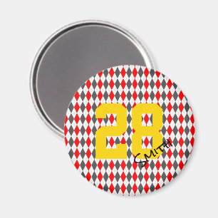 Preppy Team Spirit Rauten Red Black Player Number Magnet