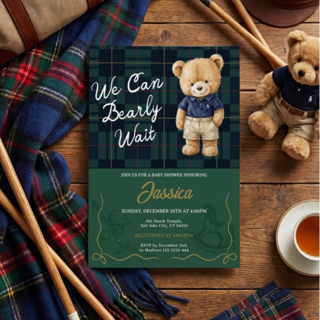 Preppy Teddy Bear Baby Shower Invitation (Créateur téléchargé)