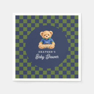 Preppy Teddy Bear Checkboard Baby Shower Serviette