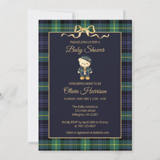 Preppy Teddy Bear Plaid Baby Shower Invitation Einladung