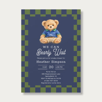 Preppy Teddy Bearly Wait Checkboard Baby Shower Einladung
