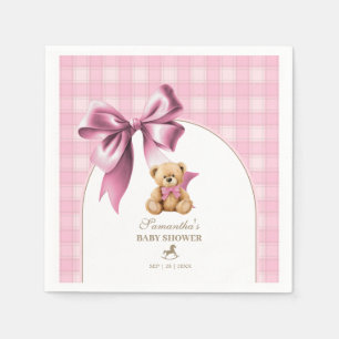 Preppy-Teddybär-Rosa-Karo-Mädchen-Baby-Party  Serviette