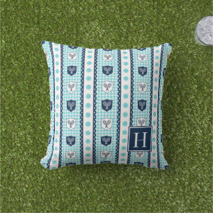 Preppy Tennis Crest Gingham - Türkis & Navy Kissen