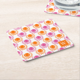 Preppy Tennis Laurel Wreath - Hot Pink & Orange Rechteckiger Pappuntersetzer