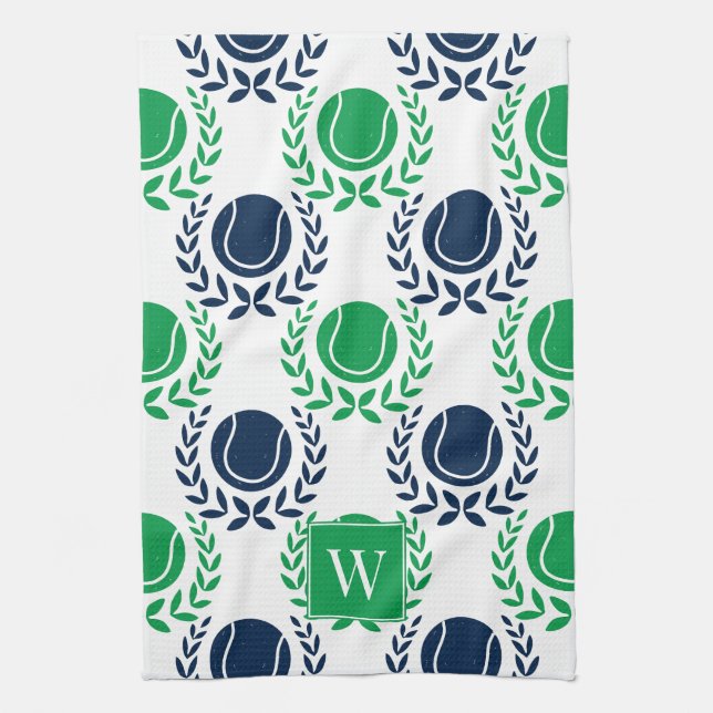 Preppy Tennis Laurel Wreath - Navy & Green Geschirrtuch (Vertikal)