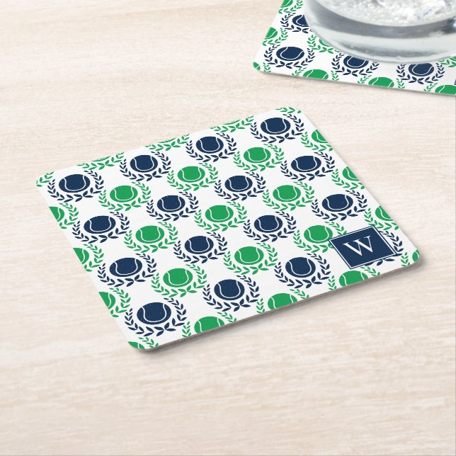 Preppy Tennis Laurel Wreath - Navy & Green Rechteckiger Pappuntersetzer (angewinkelt)