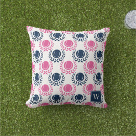Preppy Tennis Laurel Wreath - Navy & Hot Pink Kissen