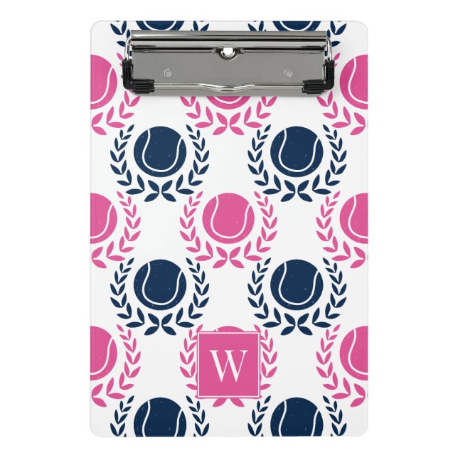 Preppy Tennis Laurel Wreath - Navy & Hot Pink Mini Klemmbrett (Vorderseite)