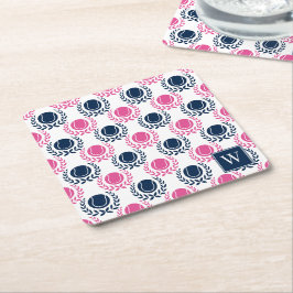 Preppy Tennis Laurel Wreath - Navy & Hot Pink Rechteckiger Pappuntersetzer