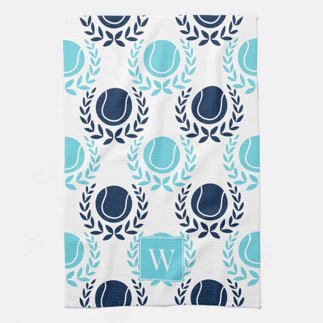 Preppy Tennis Laurel Wreath - Navy & Turquoise Geschirrtuch (Vertikal)