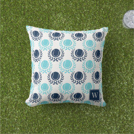 Preppy Tennis Laurel Wreath - Navy & Turquoise Kissen