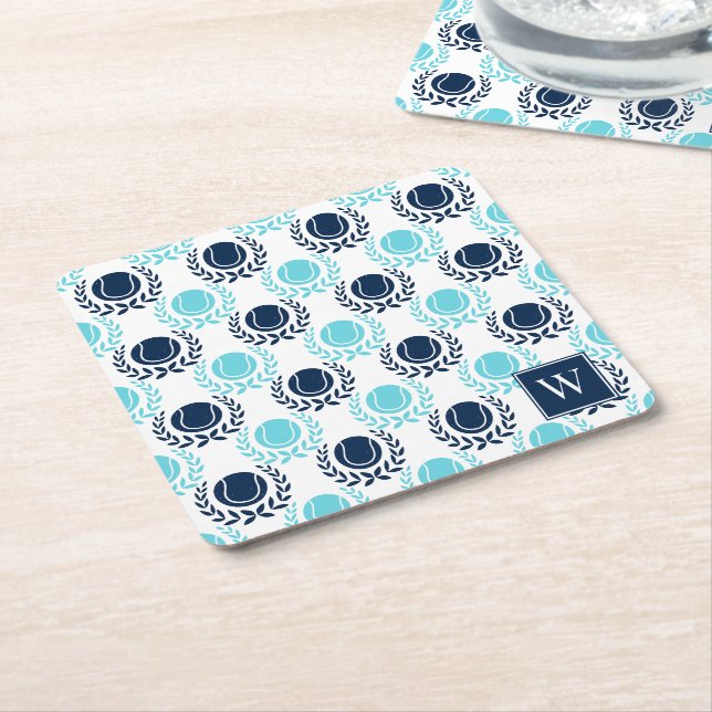 Preppy Tennis Laurel Wreath - Navy & Turquoise Rechteckiger Pappuntersetzer (angewinkelt)