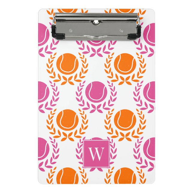 Preppy Tennis Laurel Wreath - Orange & Hot Pink Mini Klemmbrett (Vorderseite)