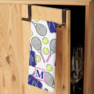 Preppy Tennis Navy Monogramm Geschirrtuch