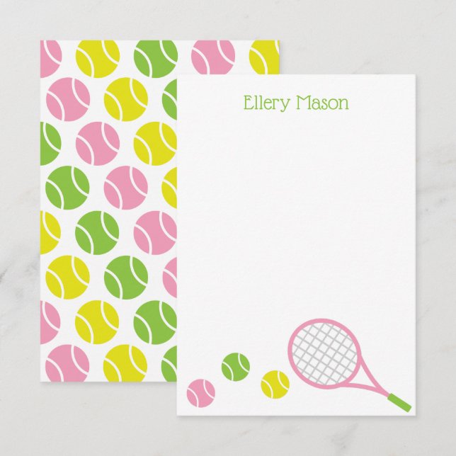 Preppy Tennis Personalisiert Flat Mitteilungskarte (Vorne/Hinten)