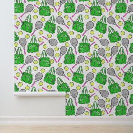 Preppy Tennis Pink Tennis Racquets Green Bag Balls Tapete