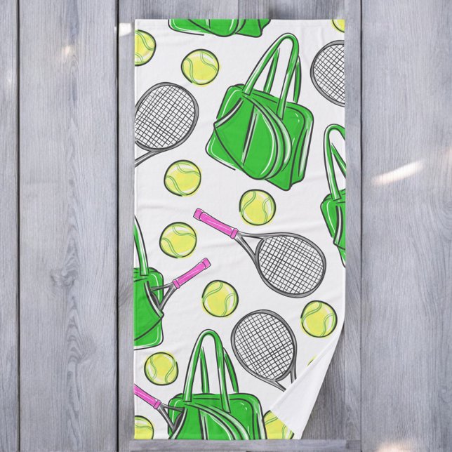 Preppy Tennis Racquets Pink Green Badehandtuch (Von Creator hochgeladen)