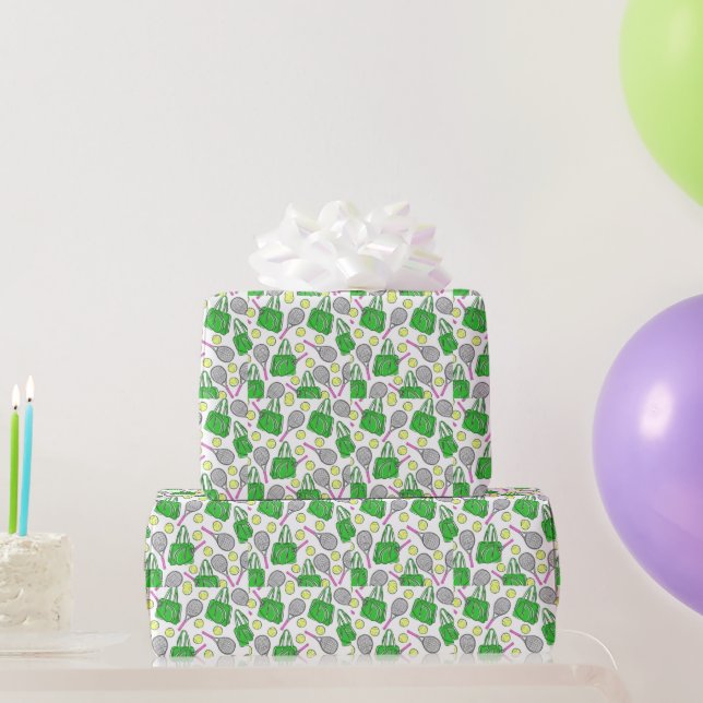 Preppy Tennis Raquets und Balls grün Geschenkpapier (Partygeschenke)