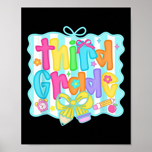 Preppy Third 3rd Grade Teacher Team Bow Back To Sc Poster (Vorne)