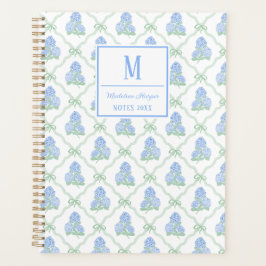 Preppy Trellis Bow Blue & Green Hydrangeas Monogra Planer
