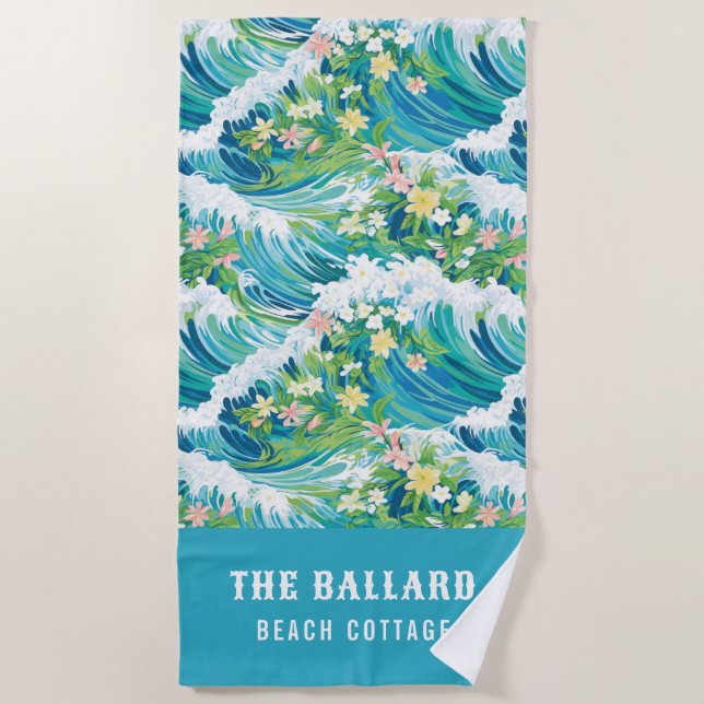 Preppy Tropical Beach Waves | Beach House Strandtuch (Vorderseite)