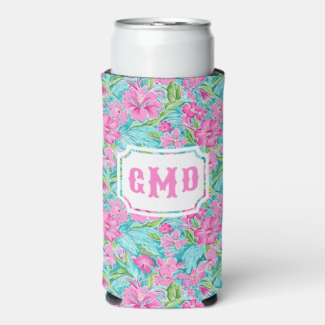 Preppy Tropical Hibisken Blume | Monogramm Selters Dosenkühler (Seltzer Vorderseite)