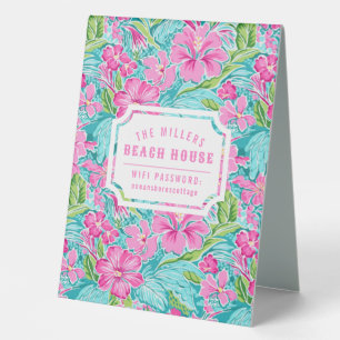 Preppy Tropical Hibisken Blume WLAN-Kennwort Tischaufsteller