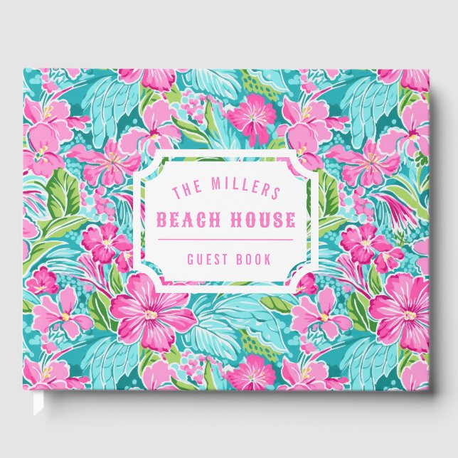 Preppy Tropical Hibiskus | Beach House Gästebuch (Vorderseite)