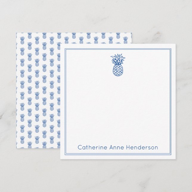 Preppy Tropical Navy Blue Ananas Personalisiert Mitteilungskarte (Vorne/Hinten)
