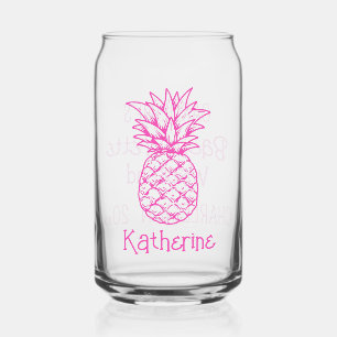 Preppy Tropical Pink Pineapa Personalisiert Dosenglas