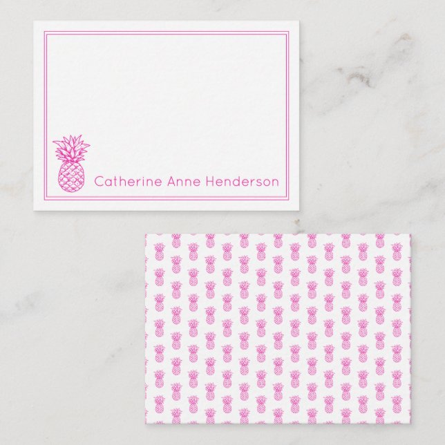 Preppy Tropical Pink Pineapa Personalisiert Mitteilungskarte (Vorne/Hinten)