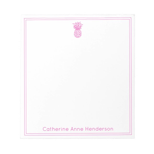 Preppy Tropical Pink Pineapa Personalisiert Notizblock (Vorderseite)