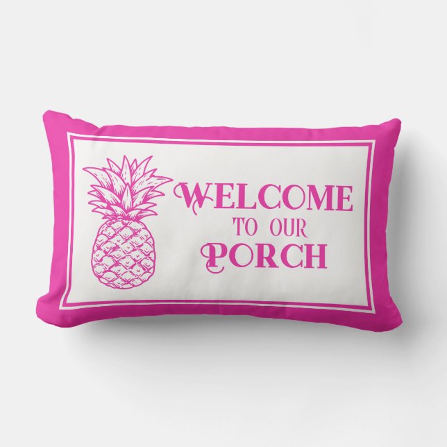 Preppy Tropical Pink Pineapa Porch Lendenkissen (Vorderseite)