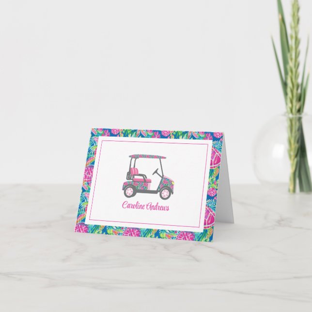 Preppy Tropical Turtles Palm Beach Golf Cart Dankeskarte (Vorderseite)
