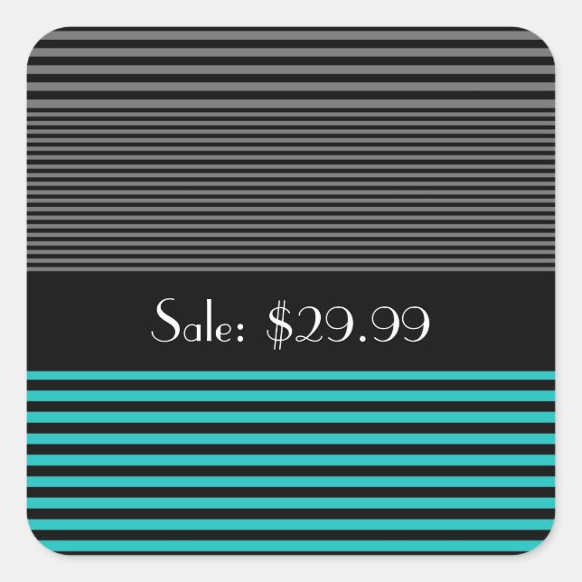 Preppy und fresh Aquamarin Stripes Price Quadratischer Aufkleber (Vorderseite)