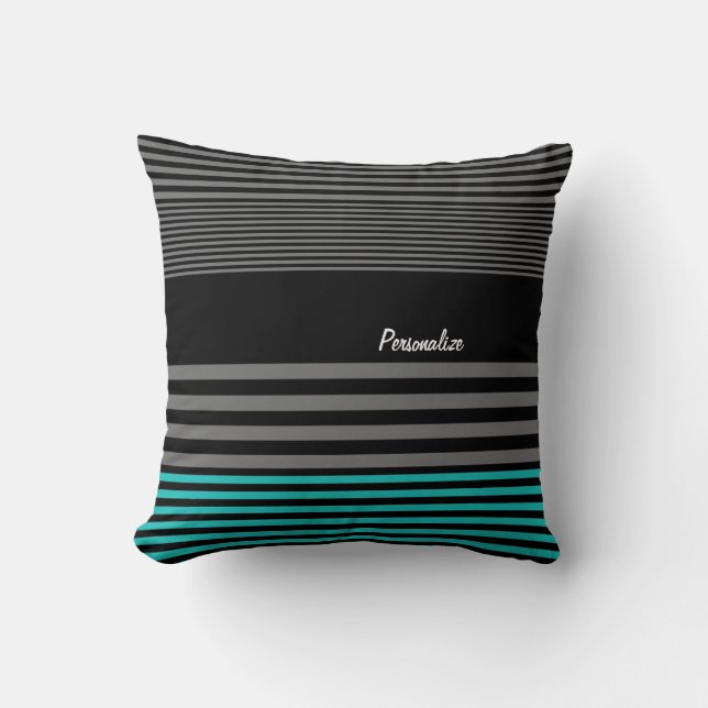 Preppy und frische aquamarine Streifen mit Namen Kissen (Vorderseite)
