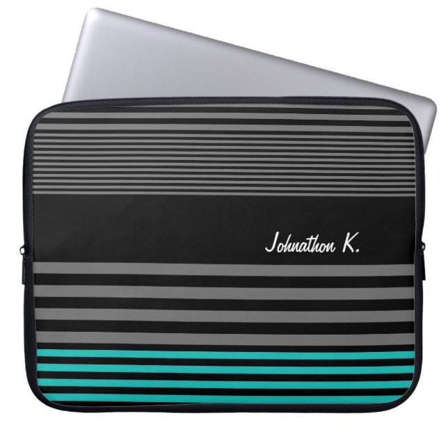 Preppy und frische aquamarine Streifen mit Namen Laptopschutzhülle (Vorderseite)