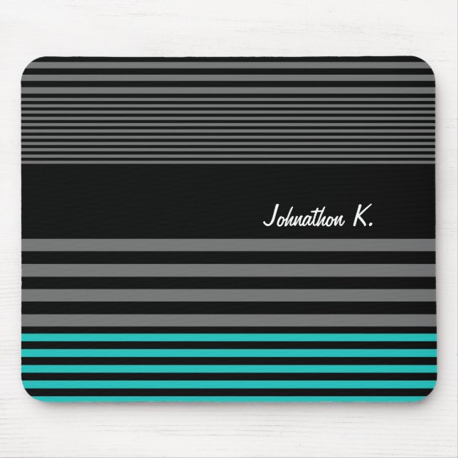 Preppy und frische aquamarine Streifen mit Namen Mousepad (Vorne)