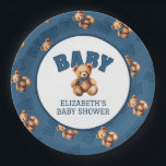 Preppy Varsity Teddy Bear Baby Shower Pappteller<br><div class="desc">Add the perfect finishing touch to your celebration with these Preppy Varsity Teddy Bear Baby Shower Paper Plates, designed to bring classic charm and stylish detail to your baby shower décor. Featuring an adorable teddy bear illustration paired with bold varsity-style lettering, these paper plates capture the timeless look of preppy...</div>