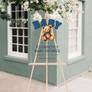 Preppy-Varsity-Teddybär-Baby-Shower-Acryl Acrylschild