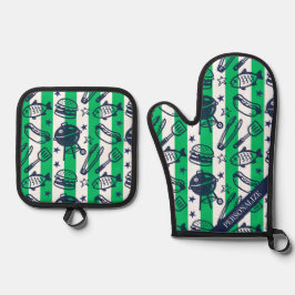 Preppy-Vater-Grillmuster – BBQ-Doodle (Streifen) Ofenhandschuh & Topflappen-Set