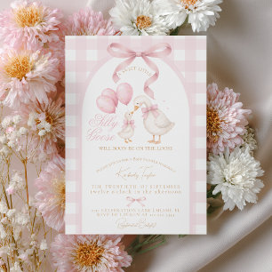 Preppy Verrückte Gans Rosa Schleife Mädchen Babypa Einladung