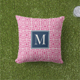 Preppy-Viereckgitter-Monogramm – Hot Pink & Navy Kissen